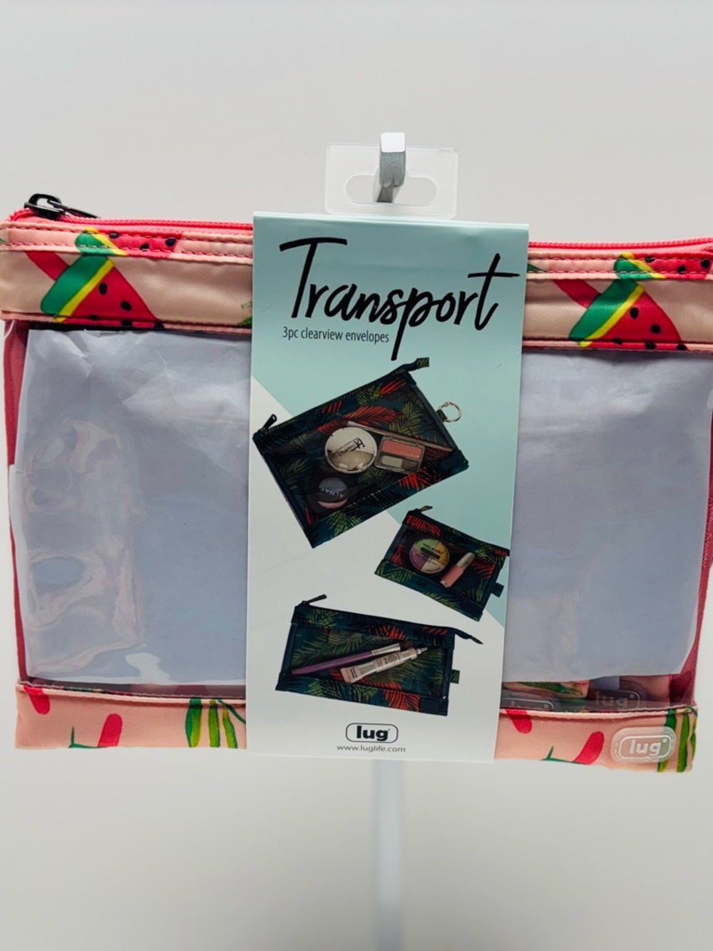NWT Lug 3pc TRANSPORT Set in POPSICLE PINK Clearview Zip Pouches with Watermelon
